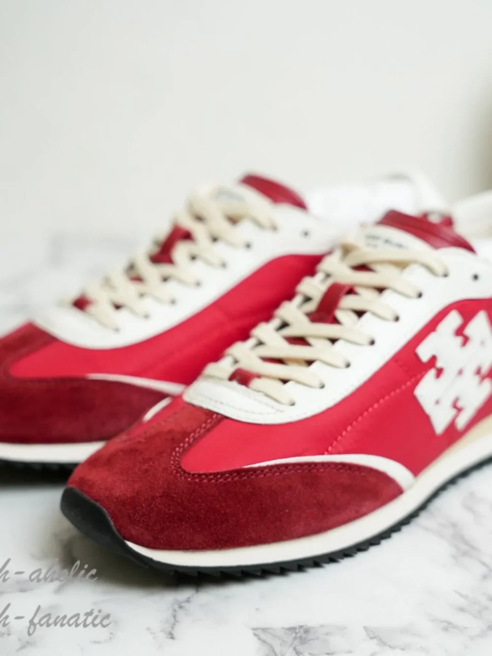 Tory Burch T-Logo Nylon Suede Vintage Sneaker 2.0 in Tory Red / White NIB